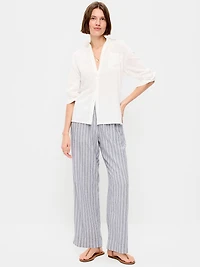 High-Waisted Linen-Blend Wide-Leg Pants