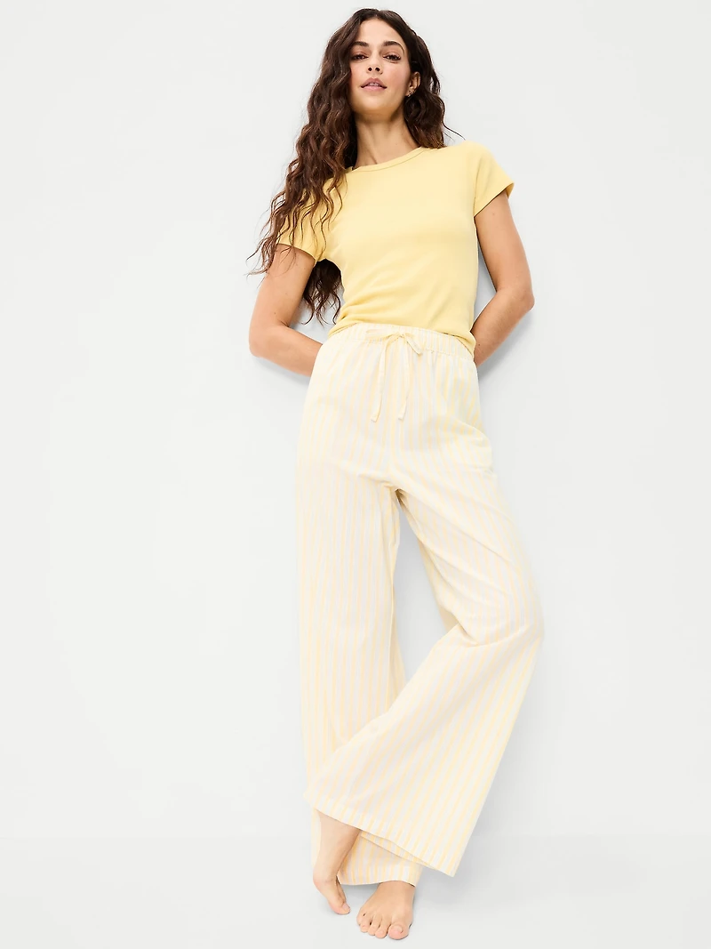 Poplin Wide-Leg Pajama Pants