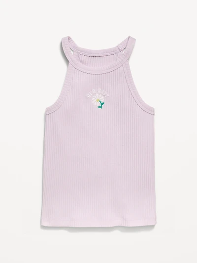Fitted Ribbed Logo-Graphic Halter Tank Top for Toddler Girls
