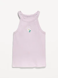 Fitted Ribbed Logo-Graphic Halter Tank Top for Toddler Girls
