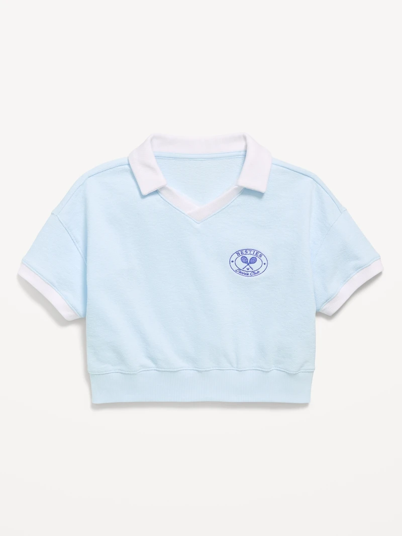 Short-Sleeve Cropped Retro Terry Polo for Girls