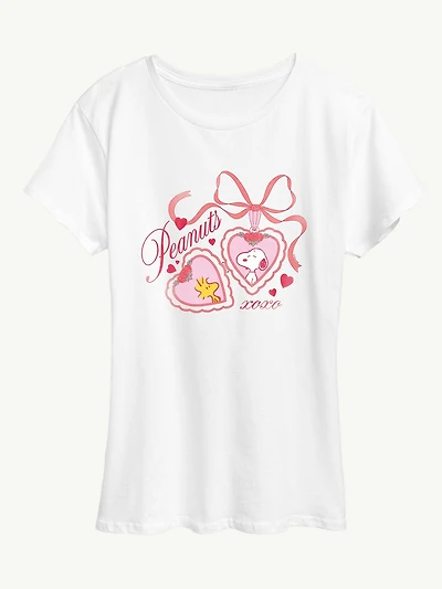Peanuts Snoopy Woodstock Heart Locket Short Sleeve Graphic T-Shirt