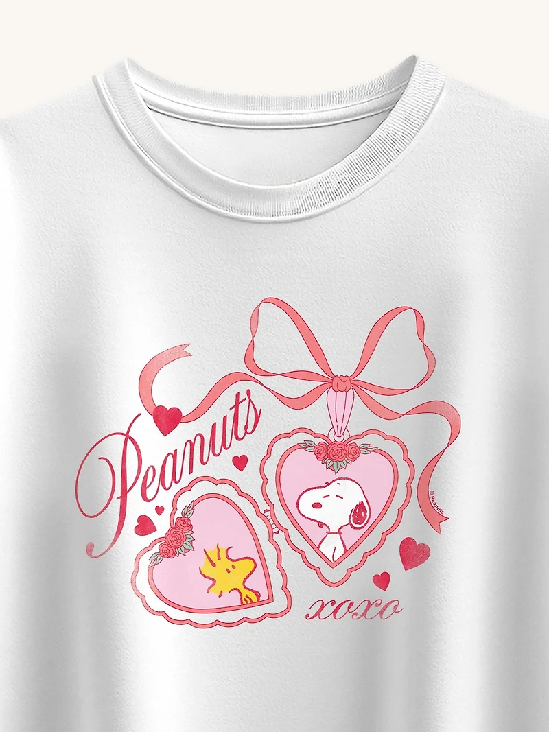 Peanuts Snoopy  Woodstock Heart Locket Short Sleeve Boxy Graphic T-Shirt For Girls