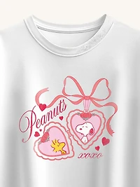 Peanuts Snoopy  Woodstock Heart Locket Short Sleeve Boxy Graphic T-Shirt For Girls
