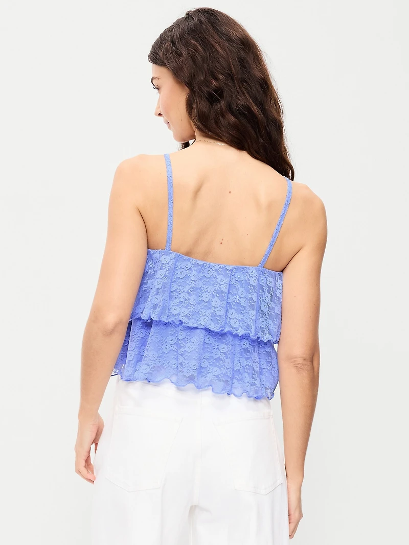 Sleeveless Tiered Lace Ruffle Top