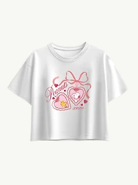 Peanuts Snoopy  Woodstock Heart Locket Short Sleeve Boxy Graphic T-Shirt For Girls