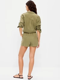 High-Waisted Beach Linen Pull-On Shorts