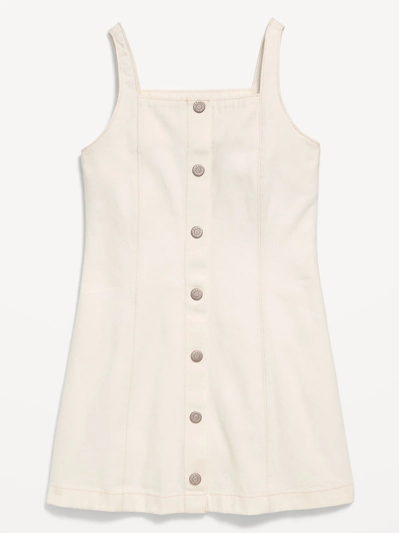 Sleeveless Fit and Flare Button-Front Jean Dress for Girls