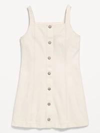 Sleeveless Fit and Flare Button-Front Jean Dress for Girls
