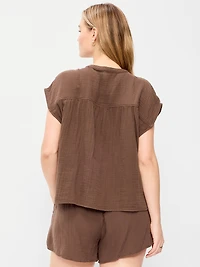 Short-Sleeve Crinkle Gauze Popover Top