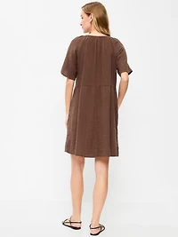 Crinkle Gauze Flutter-Sleeve Mini Swing Dress