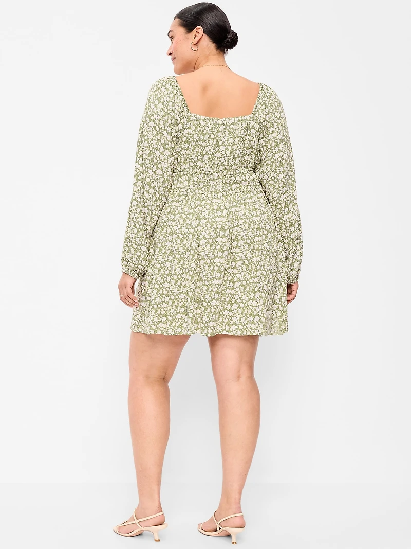 Long-Sleeve Square-Neck Mini Dress