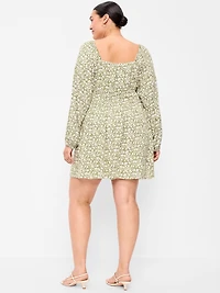 Long-Sleeve Square-Neck Mini Dress