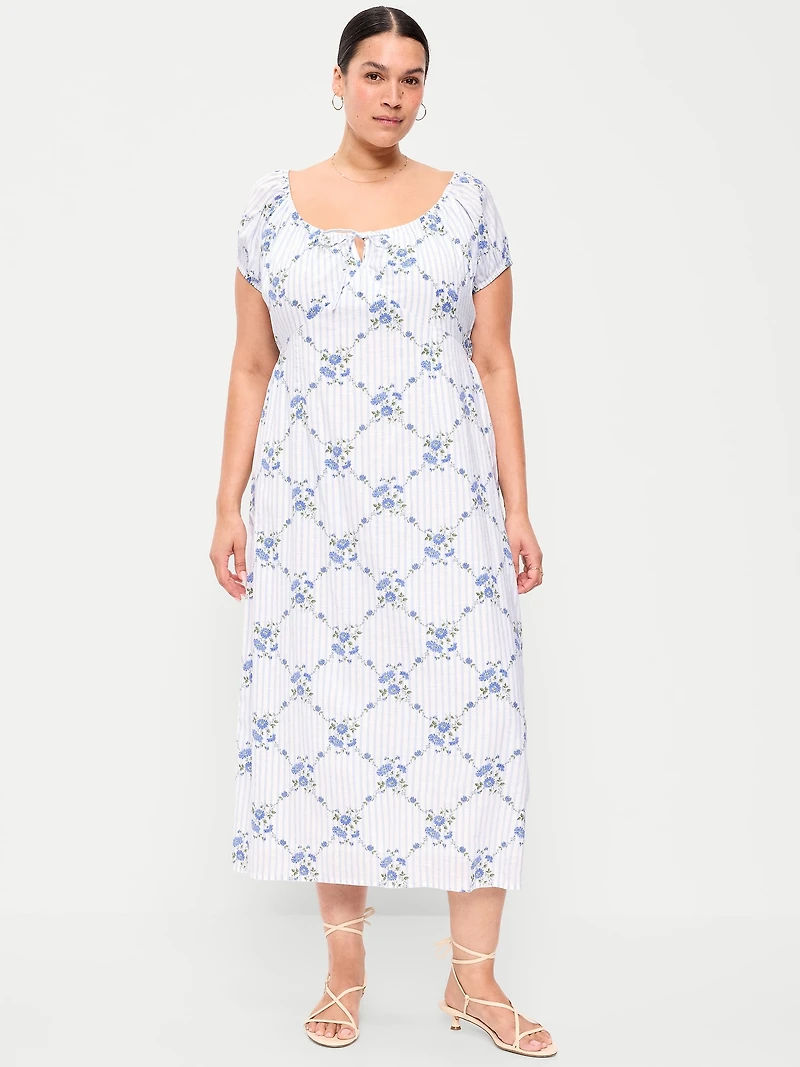 Short-Sleeve Scoop-Neck Midi Dress