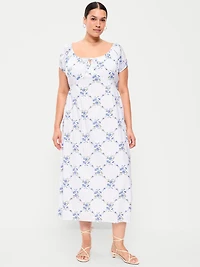 Short-Sleeve Scoop-Neck Midi Dress