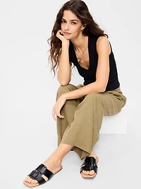 Faux-Leather Slide Sandals