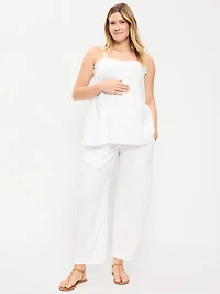 Maternity Rollover-Waist Crinkle Gauze Barrel Leg Ankle Pants