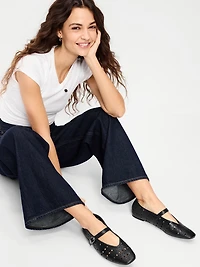 Perforated Mary Jane Ballet Flats for Women