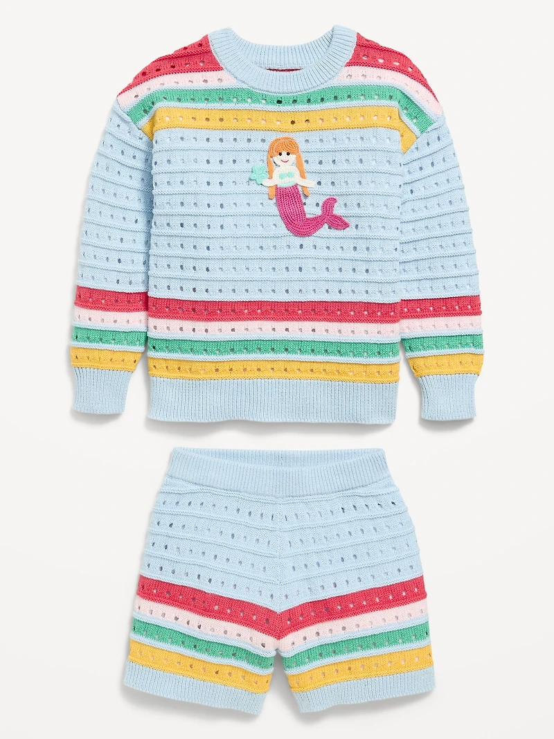 Boxy-Fit Sweater and Shorts Set for Toddler Girls