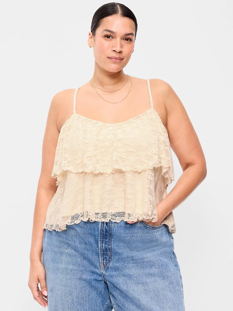 Sleeveless Tiered Lace Ruffle Top