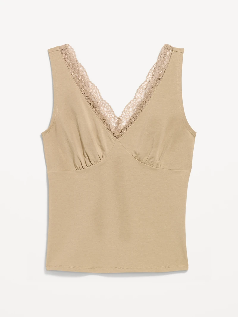 Sleeveless Lace-Trim V-Neck Top
