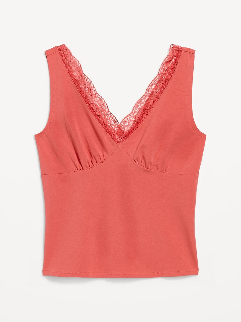 Sleeveless Lace-Trim V-Neck Top