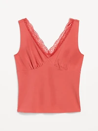 Sleeveless Lace-Trim V-Neck Top