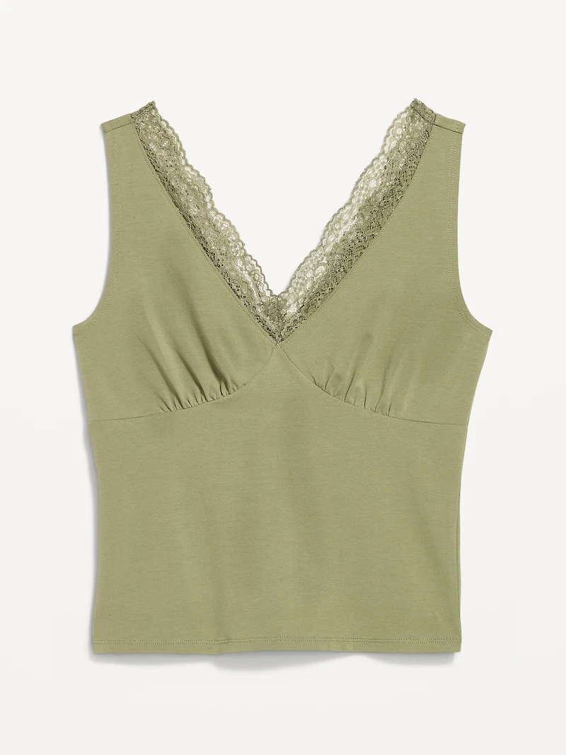 Sleeveless Lace-Trim V-Neck Ribbed Top