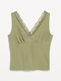 Sleeveless Lace-Trim V-Neck Ribbed Top