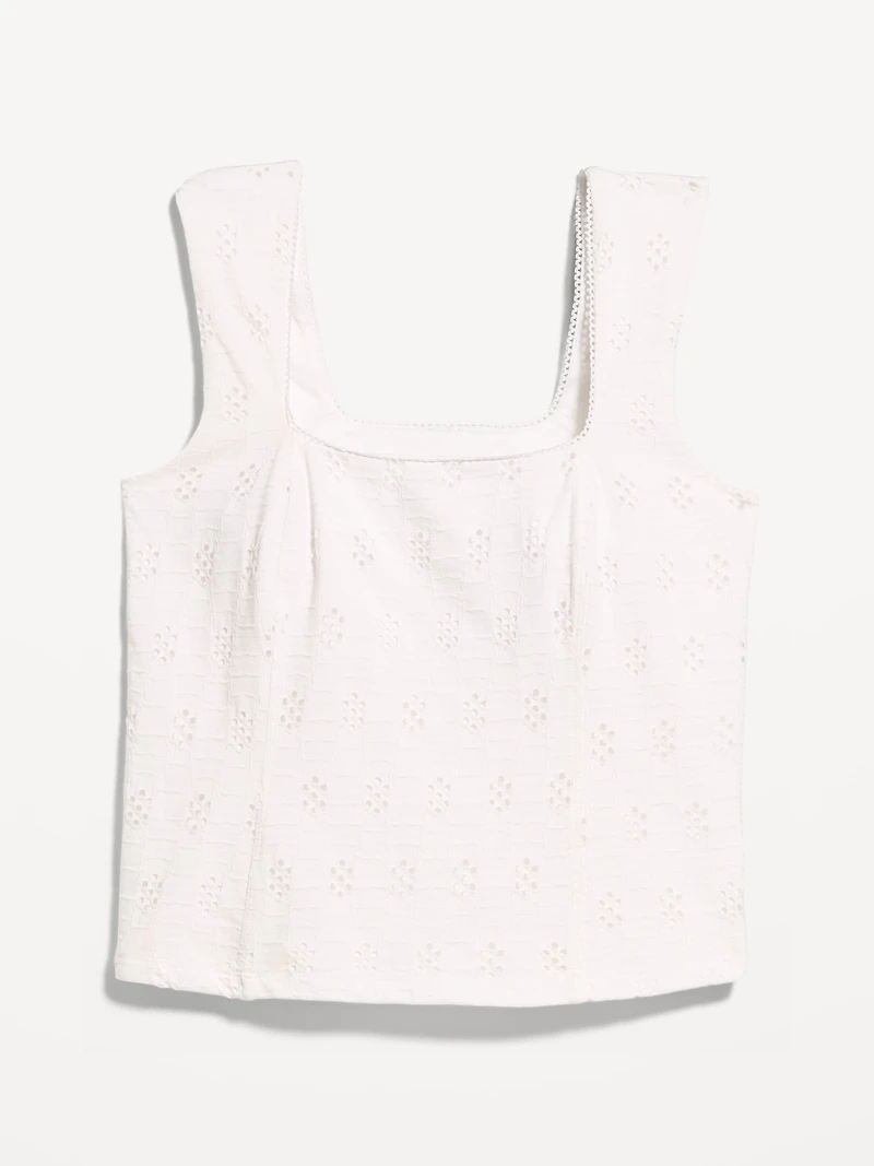 Seamed-Bodice Eyelet Tank Top