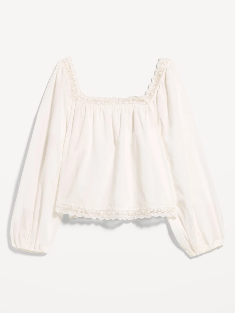 Long-Sleeve Lace Trim Top
