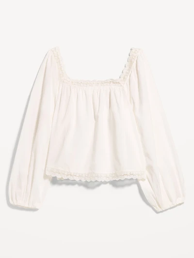 Long-Sleeve Lace Trim Top