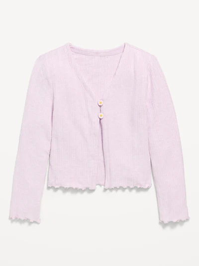 Pointelle-Knit V-Neck Cardigan for Girls