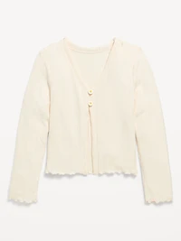 Pointelle-Knit V-Neck Cardigan for Girls