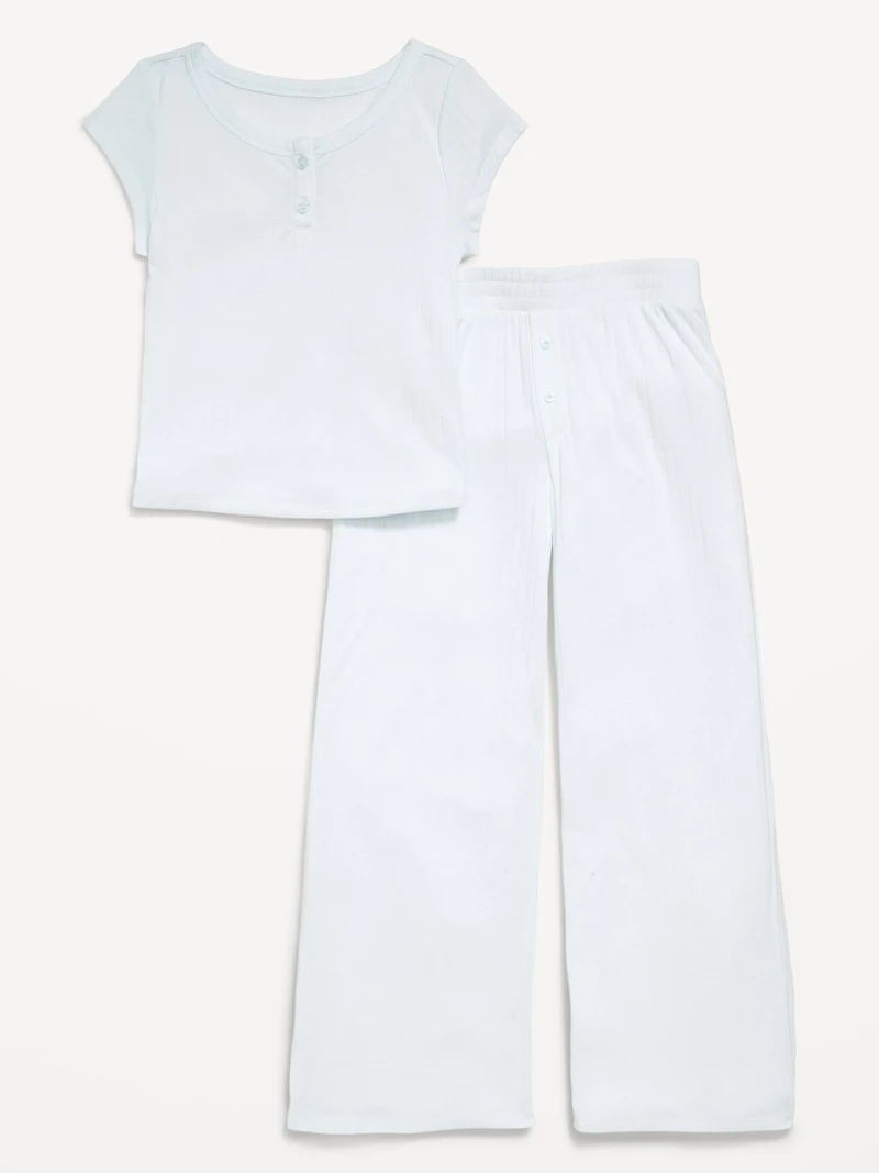 Ribbed Henley Pajama T-Shirt and Pants Set for Girls