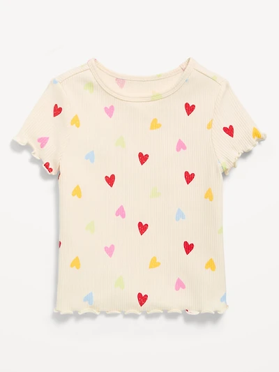 Printed Short-Sleeve Lettuce-Edge T-Shirt for Toddler Girls