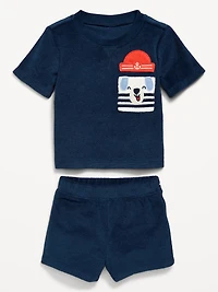 Short-Sleeve Terry Pocket Top and Shorts Set for Baby