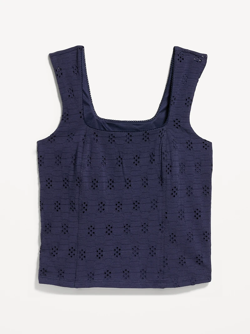 Seamed-Bodice Eyelet Tank Top