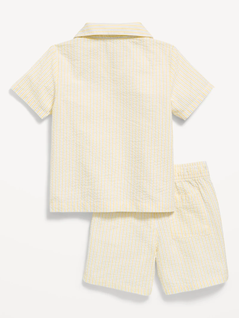 Short-Sleeve Textured Shirt and Shorts Set for Toddler Boys