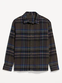 Loose Fit Textured Plaid Pocket Shirt