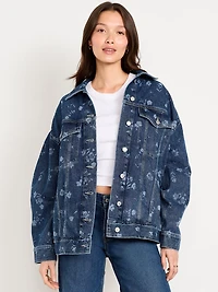 Oversized Floral Print Jean Trucker Jacket