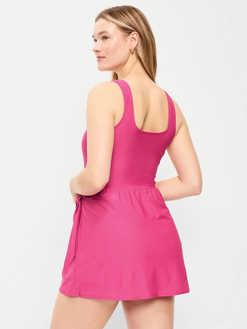 Matte Side-Tie Swim Dress