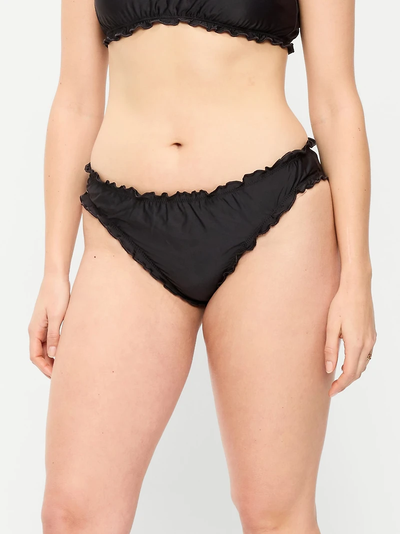 Mid-Rise Ruffle Trim Swim Bottoms