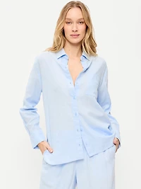 Linen-Blend Loose Button-Down Shirt