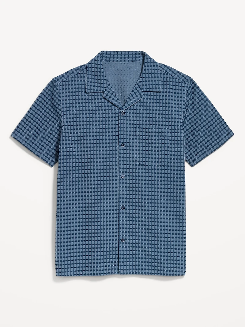 Short-Sleeve Textured Jacquard Camp Shirt