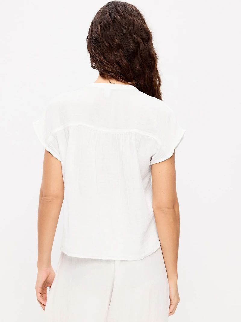 Short-Sleeve Crinkle Gauze Popover Top