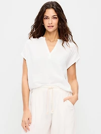 Short-Sleeve Crinkle Gauze Popover Top