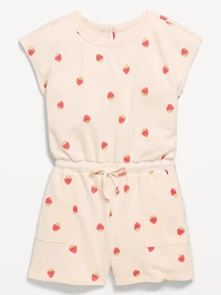 Short-Sleeve French Terry Utility Romper for Girls