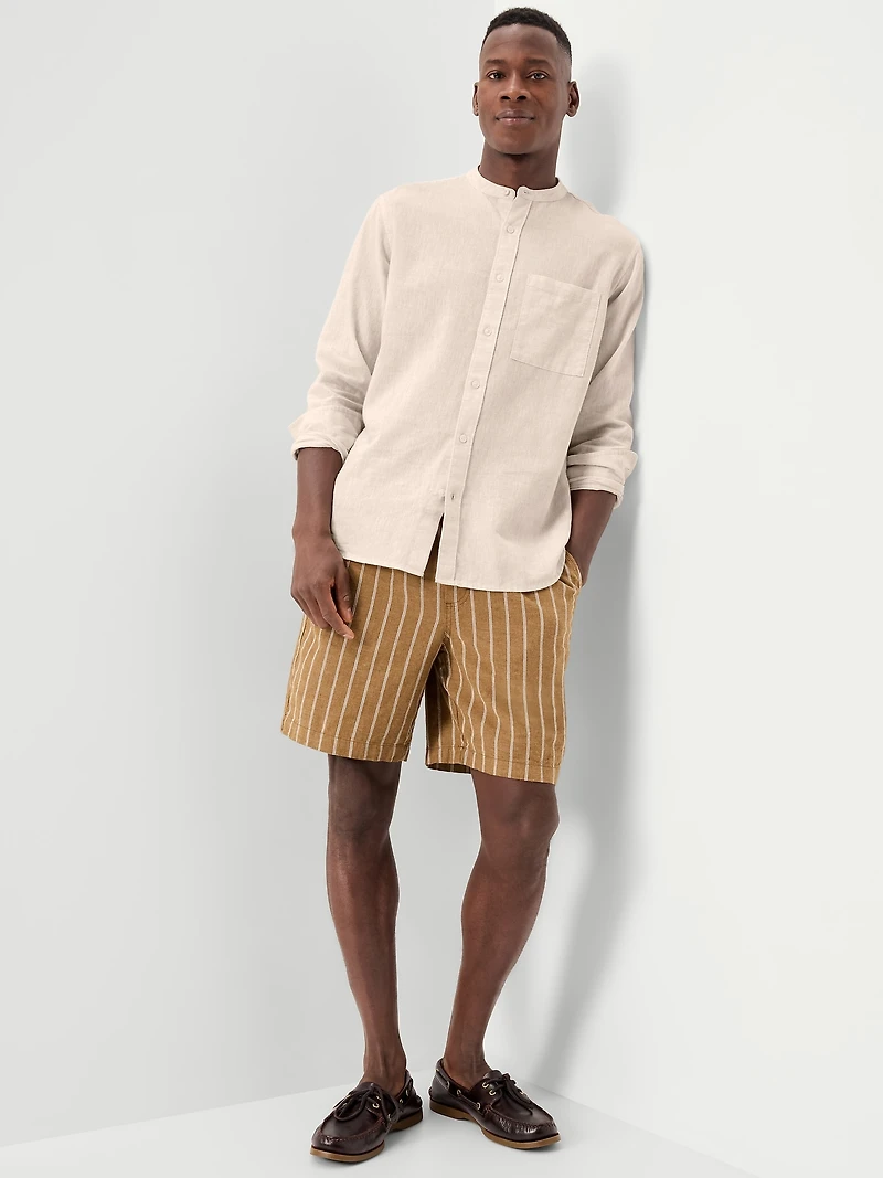 Classic Fit Banded Collar Linen-Blend Shirt