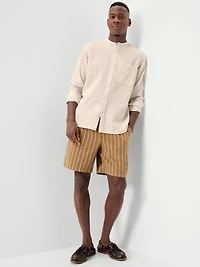 Classic Fit Banded Collar Linen-Blend Shirt